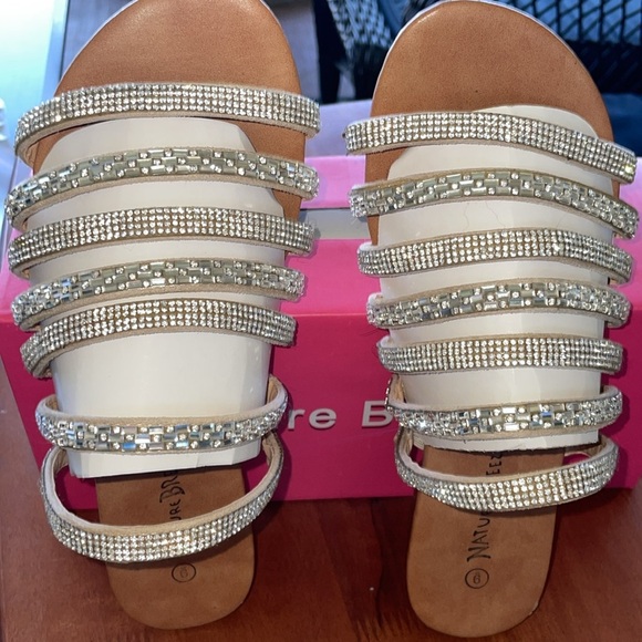 NATURE BREEZE Adrian Crystal Strappy Flat Slide Sandals Crystal Silver Size 9 - Picture 8 of 12